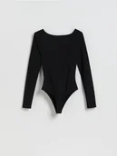 Koszulki i topy damskie - Reserved - Body z głębokim dekoltem - czarny - miniaturka - grafika 1