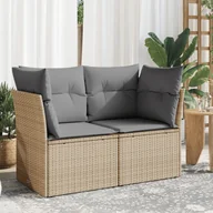 Sofy ogrodowe - vidaXL Sofa ogrodowa z poduszkami, 2-osobowa, beżowa, polirattan - miniaturka - grafika 1