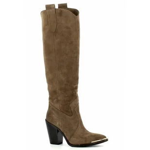 Brązowe kowbojki zamszowe na obcasie CARINII - Carinii - Kozaki damskie - miniaturka - grafika 1