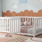 Łóżka dla dzieci i młodzieży - Łóżko dziecięce 140x200cm z litego drewna z bramką zabezpieczającą - Białe - miniaturka - grafika 1