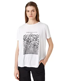 Koszulki i topy damskie - Koton Damska koszulka w panterkę z krótkim rękawem Crew Neck, Off White (001), XXL - grafika 1
