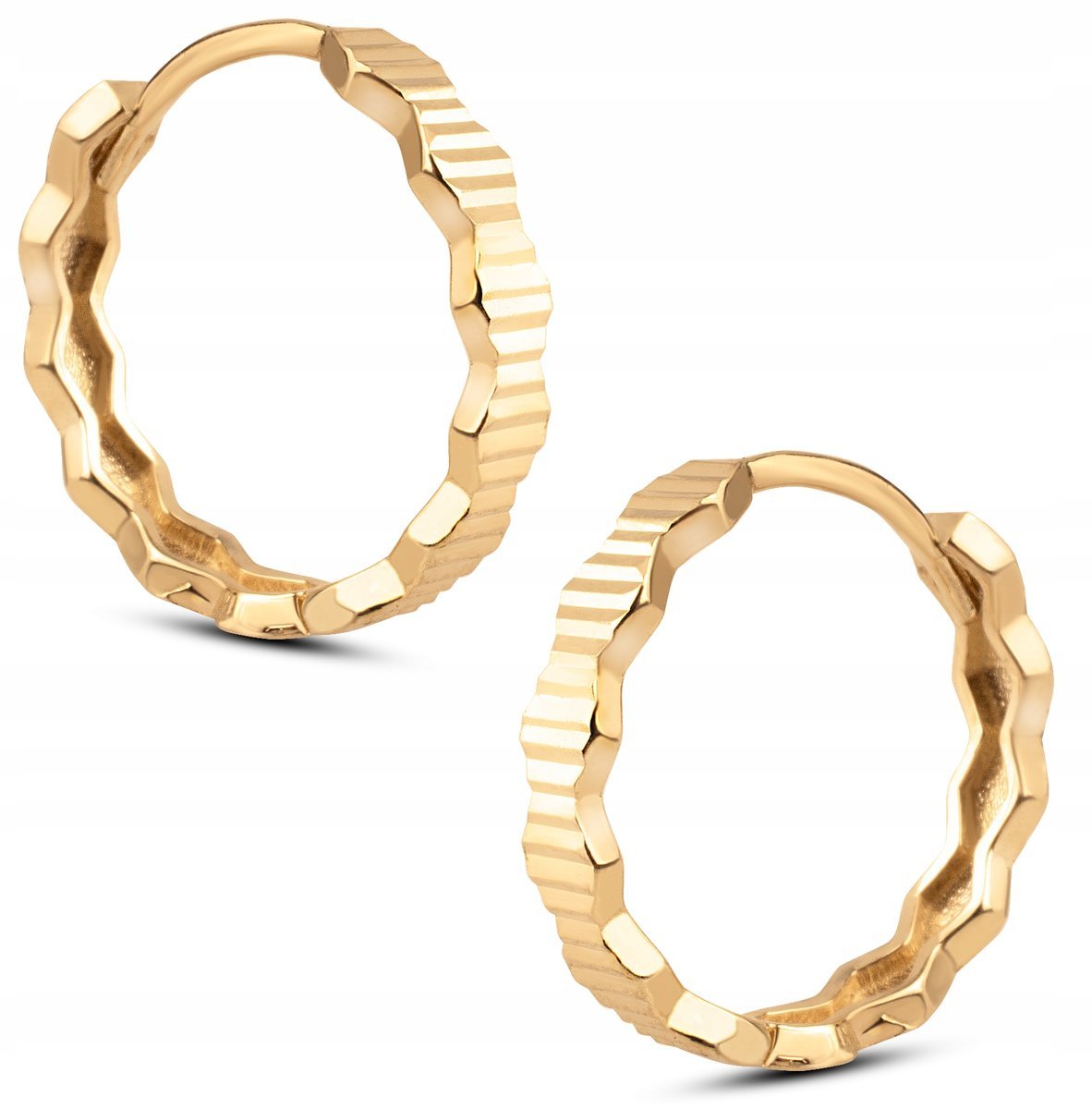 ZŁOTE KOLCZYKI DIAMENTOWANE FALOWANE KÓŁECZKA KOŁA 14KT 585