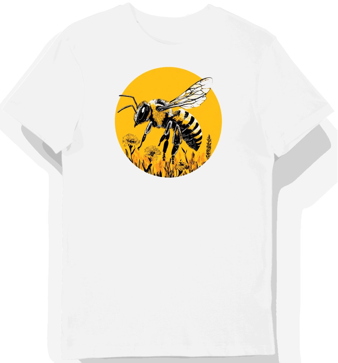 Koszulka męska biała z motywem pszczoły w polu kwiatów XXL