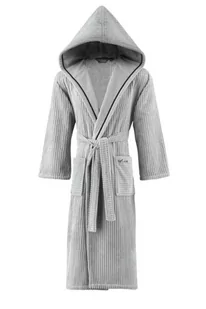 Unisex szlafrok STRIPE z kapturem Szary L - Szlafroki męskie - miniaturka - grafika 1