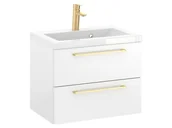 Szafki łazienkowe - Szafka Wisząca Z Umywalką RON 60 cm - Biały Mat - Uchwyty Złote Szczotkowane - miniaturka - grafika 1