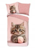 Pościel dla dzieci - Pościel bawełniana kotek włoczka łapki różowa 135x200 dziecka dwustronna - miniaturka - grafika 1