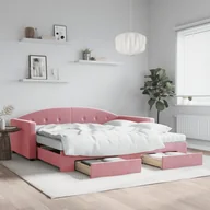 Łóżka - Sofa rozsuwana z szufladami, różowa, 100x200 cm, aksamit  Lumarko! - miniaturka - grafika 1