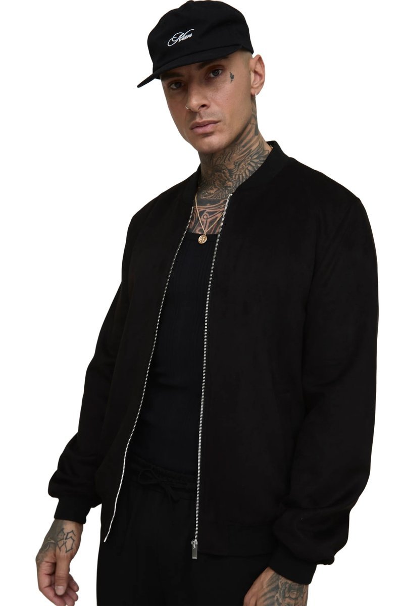 BOOHOOMAN CZARNA MĘSKA KURTKA BOMBER ZAMEK BEZ WZORU S Z3A*