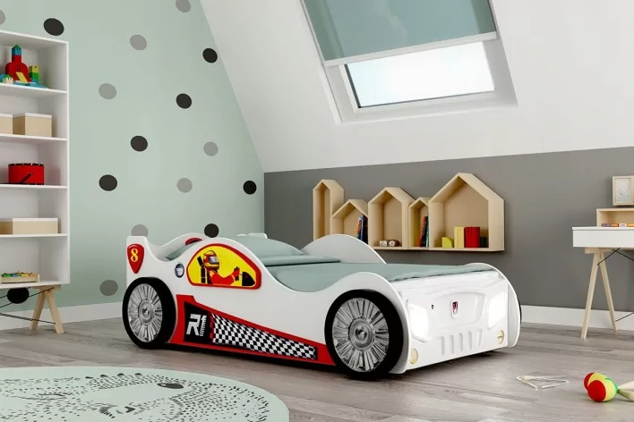 Łóżko samochód dla dziecka MONZA białe z materacem