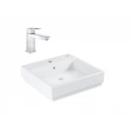 Umywalki - GROHE 3947400H + 23446000 CUBE CERAMIKA UMYWALKA WISZĄCA 50 CM + Eurocube - jednouchwytowa bateria umywalkowa - chrom - miniaturka - grafika 1