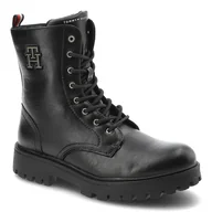 Botki damskie - Czarne Botki Tommy Hilfiger Modne Wygodne Buty Damskie - miniaturka - grafika 1