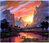 Malowanie po numerach - Norimpex, Mozaika diamentowa Góry, Zwierzęta u Wodopoju - miniaturka - grafika 1