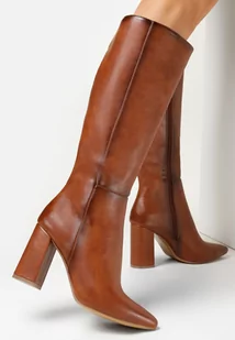 Brązowe Kozaki na Obcasie ze Szpiczastym Noskiem Gentiana - Kozaki damskie - miniaturka - grafika 1