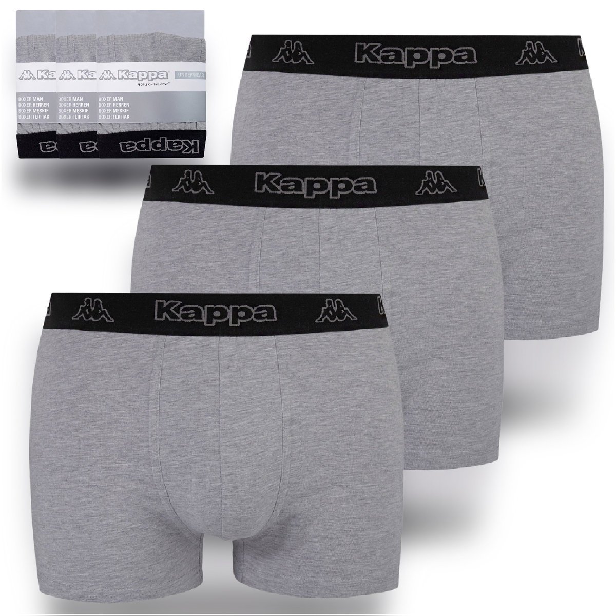 KAPPA Bokserki Męskie Szare Bawełna Logo Zestaw 3 sztuki Rozmiar XXL