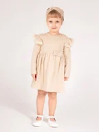 Body dla niemowląt - Dziewczęce sukienko-body długi rękaw beżowe Nickol,r.80 - miniaturka - grafika 1