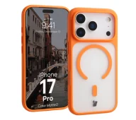 Etui i futerały do telefonów - Bizon MatteO z MagSafe do iPhone 17 Pro Półprzezroczyste z pomarańczową ramką - miniaturka - grafika 1