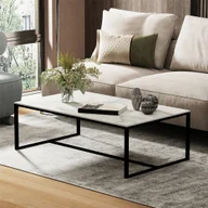 Ławy i stoliki kawowe - WISFOR stolik kawowy 100x60x43cm marmurowy stolik sofy stolik boczny prostokątny stolik kawowy z metalową ramą, Bentley White - miniaturka - grafika 1