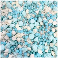 Dodatki do ciast w proszku - Posypka ozdoby na tort bezy perełki dekoracje urodzinowe biały niebieski - miniaturka - grafika 1