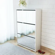 Szafki na buty - vidaXL Szafka na buty z 3 półkami lustrem biała 63x17x102.5 cm - miniaturka - grafika 1