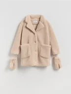 Kurtki i płaszcze dla dziewczynek - Reserved - Kurtka z imitacji baranka z rękawiczkami - beżowy - miniaturka - grafika 1