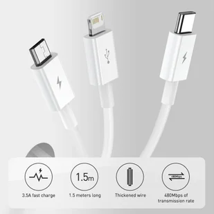 Baseus Superior 3w1 kabel USB - Lightning / USB Typ C / micro USB 3,5 A 1,5 m niebieski (CAMLTYS-03) - Kable USB - miniaturka - grafika 11