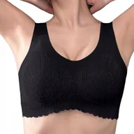 Biustonosze - MIĘKKI WYGODNY BIUSTONOSZ BEZSZWOWY STANIK SPORTOWY FITNESS TOP CZARNY L 40 - miniaturka - grafika 1