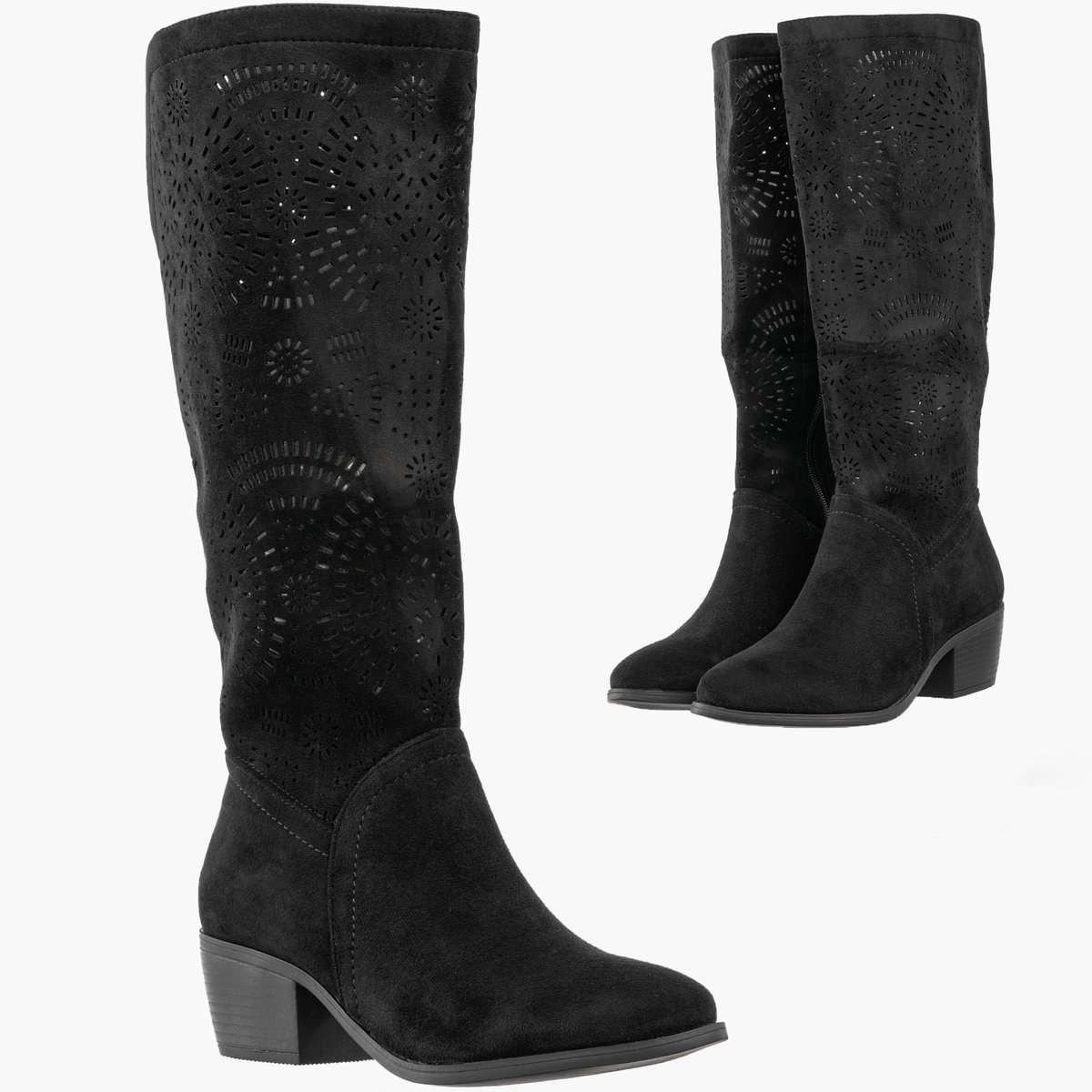 Kozaki Damskie Ażurowe Buty Zimowe Ocieplane Kowbojki Czarne Jezzi Czarny 36