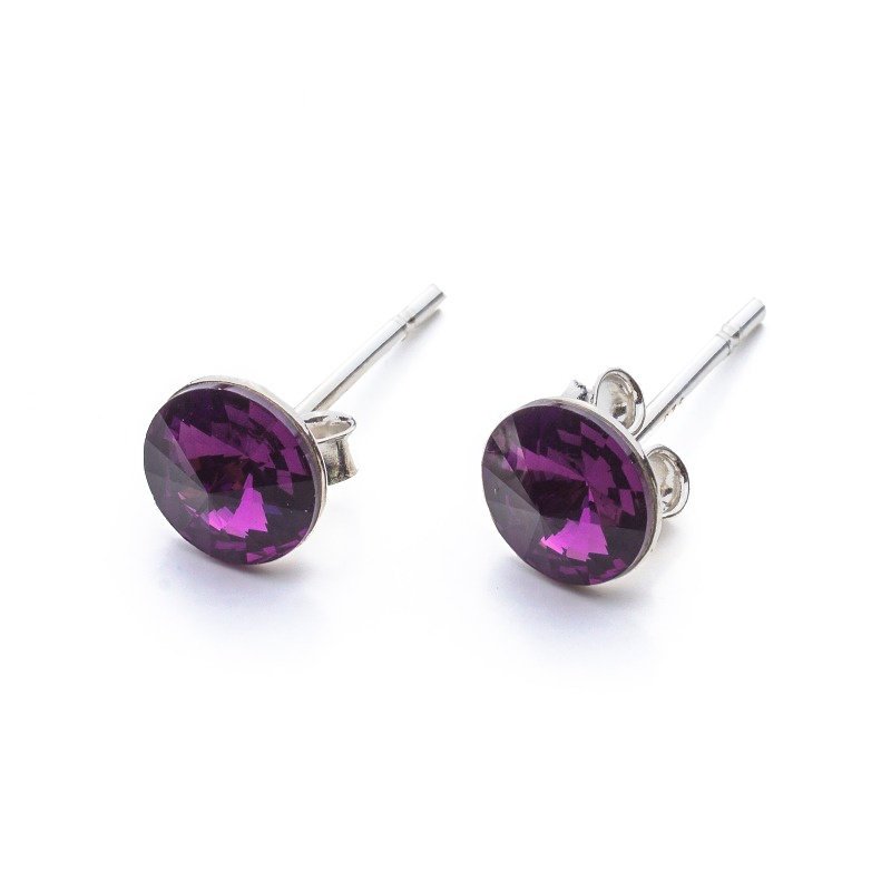Srebrne Kolczyki 925 Z Kryształami Swarovski Rivoli 6Mm Amethyst