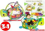 Maty edukacyjne - Lean Toys Mata edukacyjna Żółw 3w1 + piłki - miniaturka - grafika 1