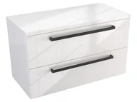 Szafki łazienkowe - Szafka Wisząca Z Blatem ATH 80 cm - Biały Wysoki Połysk - Uchwyty Czarne Matowe - miniaturka - grafika 1