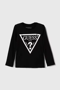 Guess longsleeve bawełniany dziecięcy kolor czarny - Bluzki dla dziewczynek - miniaturka - grafika 1