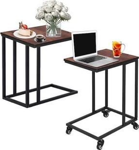 Springos Stoliki kawowe, loftowe zestaw 2 szt. stolik boczny z kółkami, stolik pomocniczny czarno-brązowe UNIWERSALNY - Ławy i stoliki kawowe - miniaturka - grafika 1