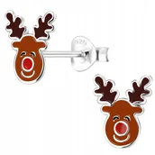 Biżuteria dla dzieci - Srebrne kolczyki reniferki na Święta dla dziewczynki sztyfty srebro 925 - miniaturka - grafika 1