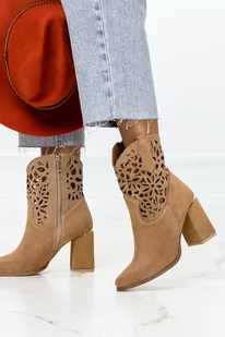 Brązowe botki skórzane ażurowe na ozdobnym słupku PRODUKT POLSKI Casu 3264-41 - Botki damskie - miniaturka - grafika 1