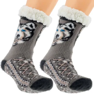 CIEPŁE MĘSKIE SKARPETY KAPCIE PIESKI ANTYPOŚLIZGOWE MIŚ SZARE 41-46 - Skarpetki męskie - miniaturka - grafika 1