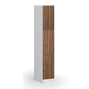 Szafka ubraniowa ze schowkami, 3 schowki, 1850 x 300 x 500 mm, zamek cylindryczny, drzwi laminowane, orzech - Szafki biurowe - miniaturka - grafika 1