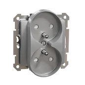 Gniazdka elektryczne - Gniazdo podwójne z uziemieniem Schneider Sedna Design SDD113271 z przesłonami do systemu ramkowego do ramek Elements srebrne aluminium Design  El - miniaturka - grafika 1