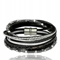 Bransoletki - Bransoletka Skórzana Damska Czarna Elegancka Owijana Z Pudełkiem - miniaturka - grafika 1