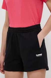 Hummel szorty bawełniane kolor czarny gładkie medium waist - Spodenki damskie - miniaturka - grafika 1
