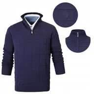 Swetry męskie - SWETER Męski z Rozpinanym Półgolfem na Suwak Bawełna GRANATOWY 3XL Pako Jeans - miniaturka - grafika 1
