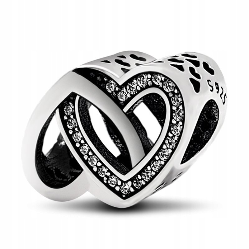 Charms Srebrny Dwa Serca Kocham Cię z Cyrkoniami Serduszka SREBRO 925