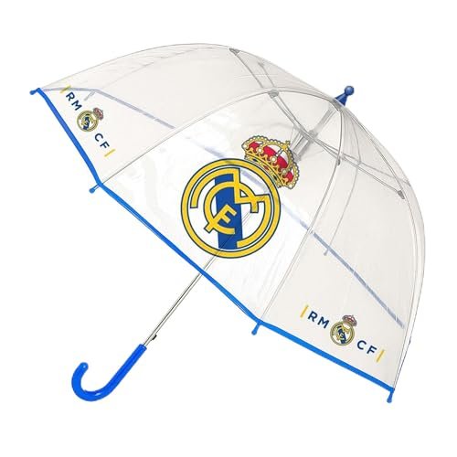 Parasol ręczny Poe Bubble Real Madryt - Oficjalny Real Madryt Parasol Dziecięcy Przezroczysty Bańka Z Oficjalnym Wzorem, Ręczne Otwieranie Bezpieczeństwa i Wzmocnione Pręty Dla Młodych Fan, Real