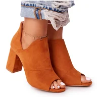 Botki damskie - Wiosenne Zamszowe Botki Na Słupku Vinceza 21-17095 Camel brązowe - miniaturka - grafika 1