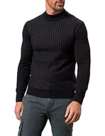 Kurtki męskie - Pierre Cardin Męska kurtka dzianinowa Knit Turtle Bicolor Cable Structure, czarny, S - miniaturka - grafika 1