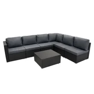 Meble ogrodowe - Zestaw 7 mebli modułowych Serafina Rattan - czarny - miniaturka - grafika 1