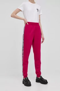 Spodnie damskie - KARL Lagerfeld Lagerfeld spodnie damskie kolor różowy z aplikacją - grafika 1