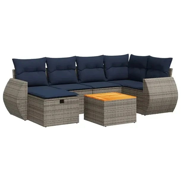 Zestaw wypoczynkowy ogrodowy szary rattan PE, stół, poduszki, 55 x 62 x 6