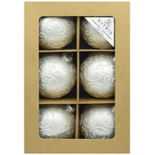 Bombki - Bombka szklana dekorowana 8 cm 6 sztuk biały - miniaturka - grafika 1