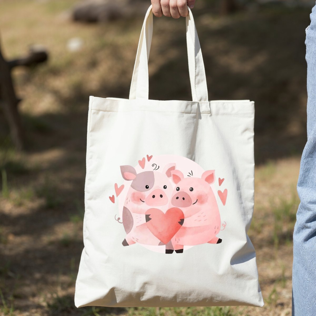 Torba z nadrukiem/bawełniana Walentynki Serce Świnki Love
