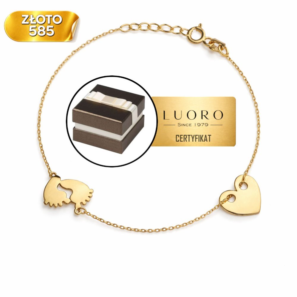 BRANSOLETKA ZŁOTA 585 14K SERDUSZKO STÓPKI 19 CM ELEGANCKA DELIKATNA